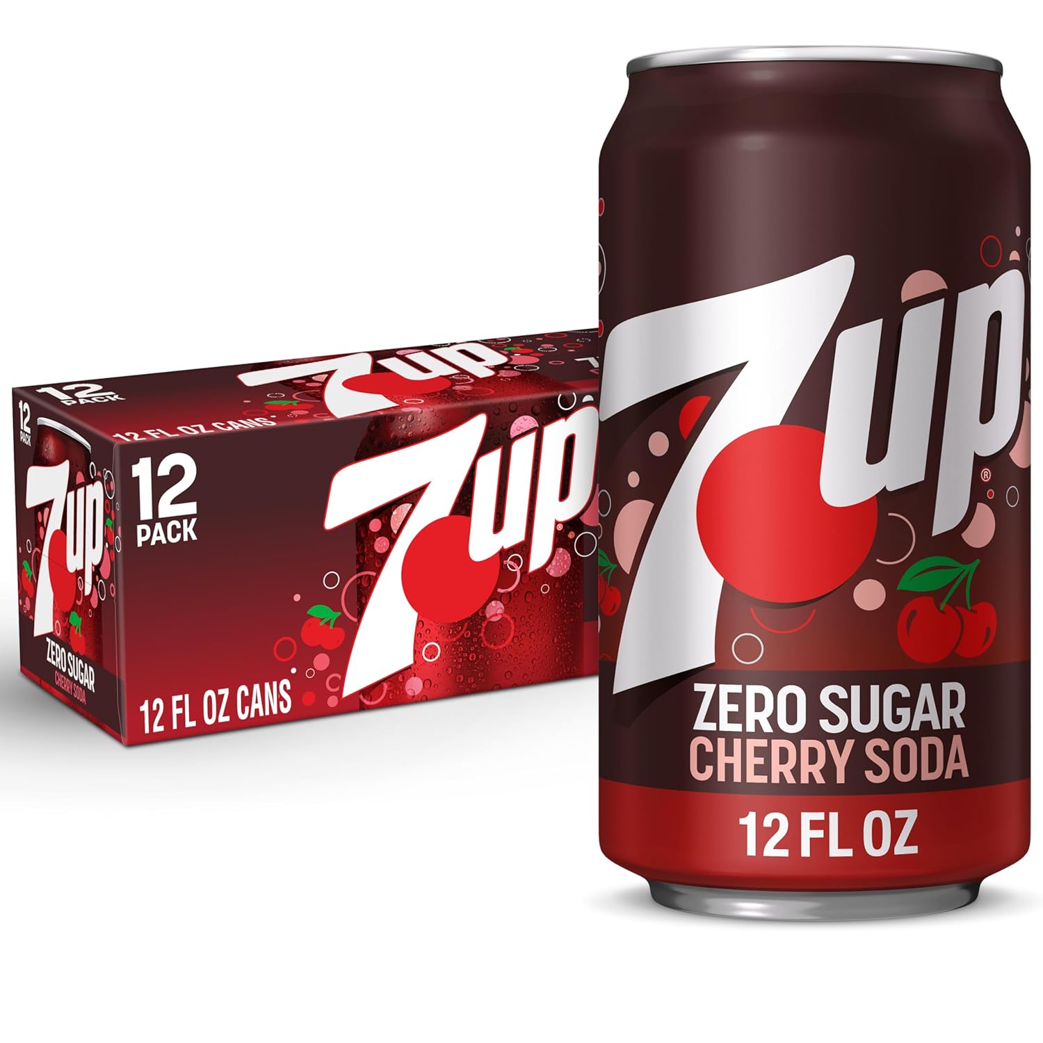 7UP Cherry Zero Sugar Soda, 12 fl oz cans (Pack of 12)