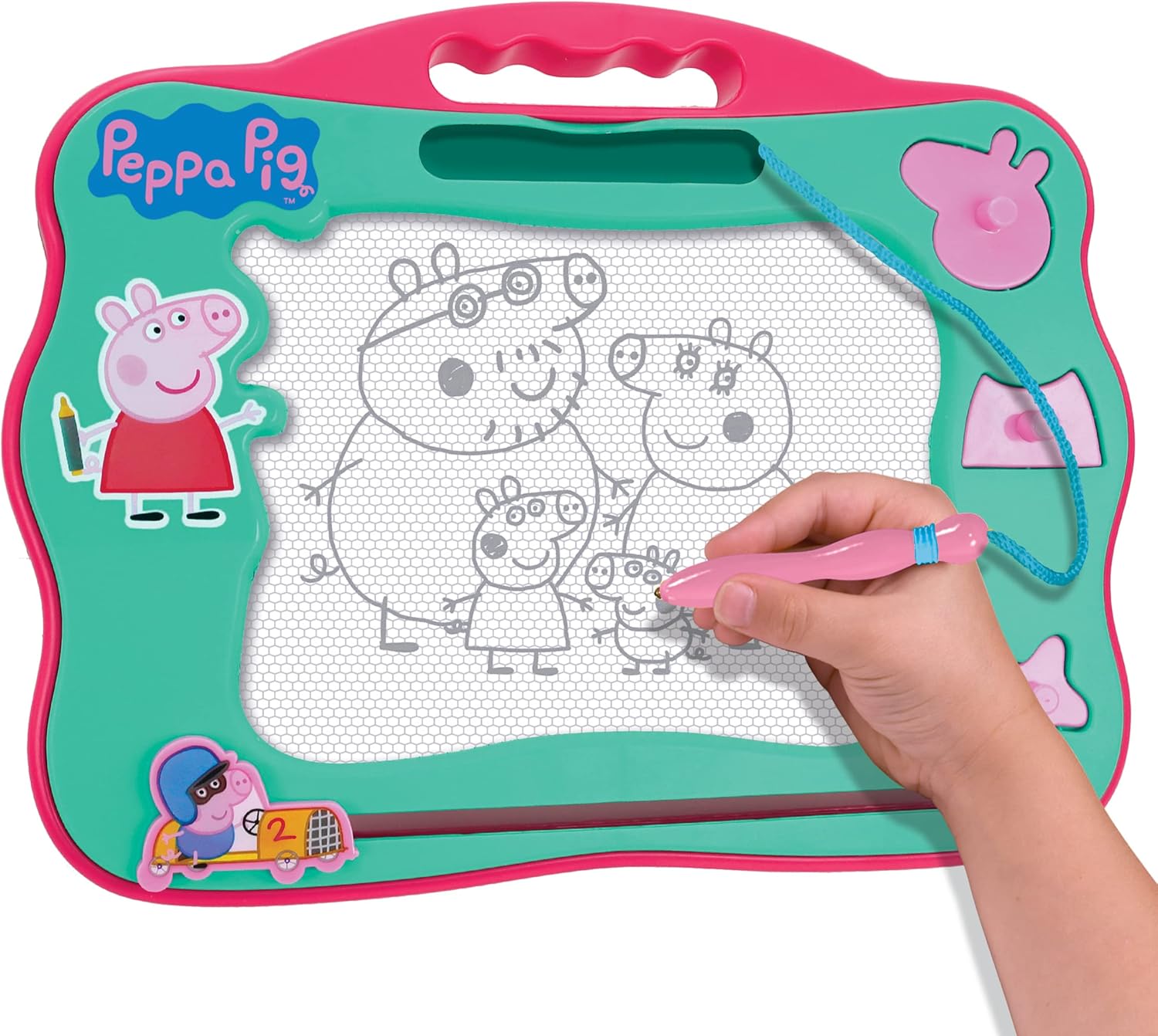 Peppa Pig Travel Magnetic Scribbler pad with pen and 3 stamps, draw and erase with no mess, Mint Green/Pink, 23.5 x 2.5 x 18 centimeters