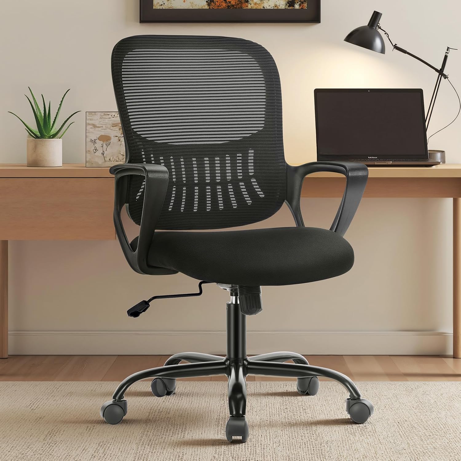 Sweetcrispy Home Office Managerial Executive Chair with Ergonomic Design, Mid-Back Mesh Swivel, Comfortable Lumbar Support and Rotating Wheels for Bedroom, Study