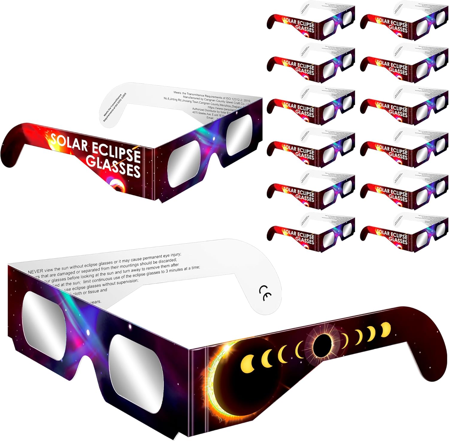 Doset Solar Eclipse Glasses (12 Pack) - CE and ISO Certified, Approved for Direct Sun Viewing, Get Ready for the 2024 Solar Eclipse!