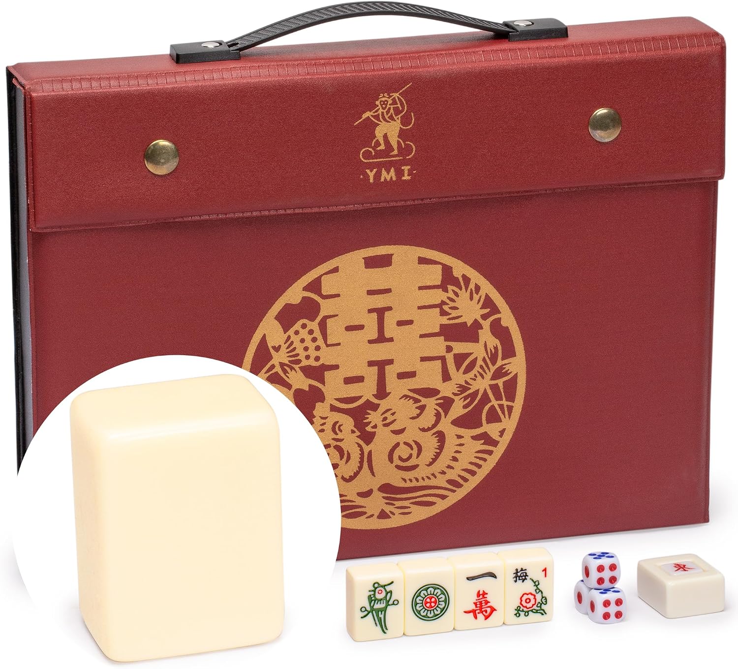 Yellow Mountain Imports Small Size Chinese Mahjong Set, “Rogue Classic” with 146 Ivory Colored Tiles, Vinyl Case, Wind Indicator and Dice - for Chinese Style Gameplay Only [經典象牙」中國麻將]
