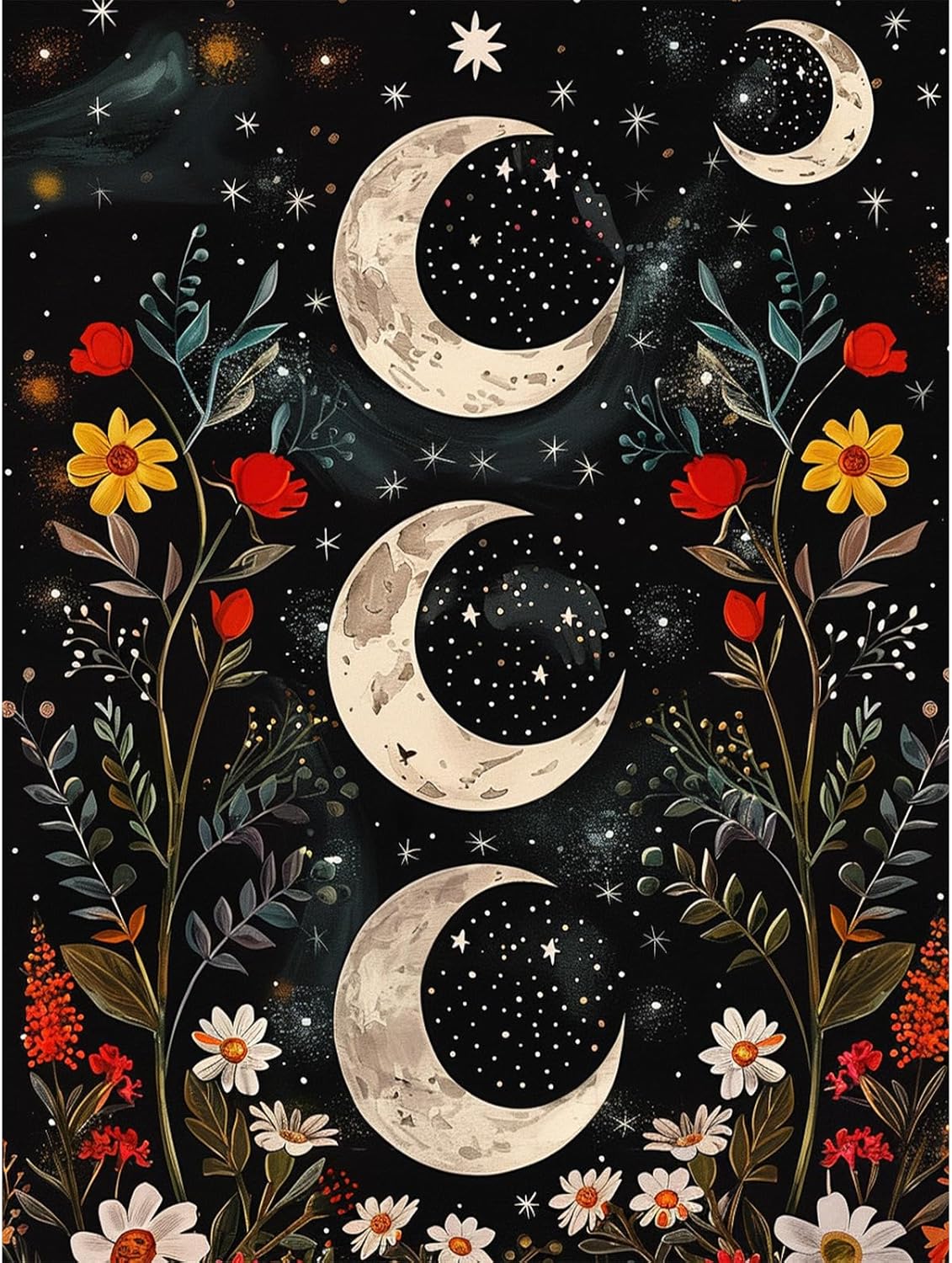 KEYIFA Paint by Numbers for Adults Moon Garden Flowers, Painting by Number Canvas Kits with Acrylic Paint Brushes, DIY Vines Flowers Craft Oil Painting Art Kits for Adults, Home Wall Decor 30x40CM