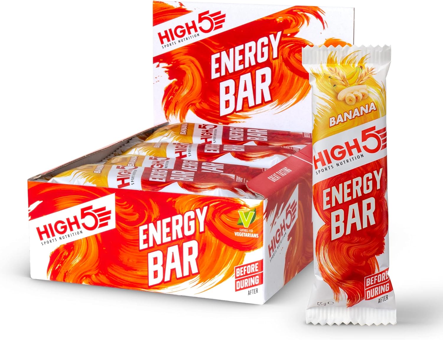 HIGH5 Energy Bars - High Carb Energy Bars for Running, Cycling & Hiking - Vegan Oat Bars with Real Fruits - Healthy Snacks for Adults - Snack Bars Multipack for Training & Racing (12x55g, Banana)
