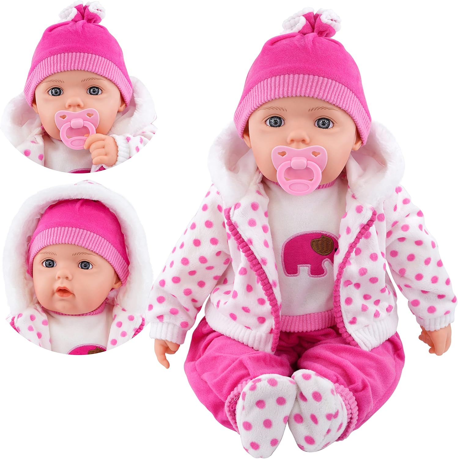 The Magic Toy Shop Bibi Doll - 20" Lifelike Large Size Soft Bodied Baby Doll Girls Boys Toy With Dummy & Sounds (Spotty Coat)