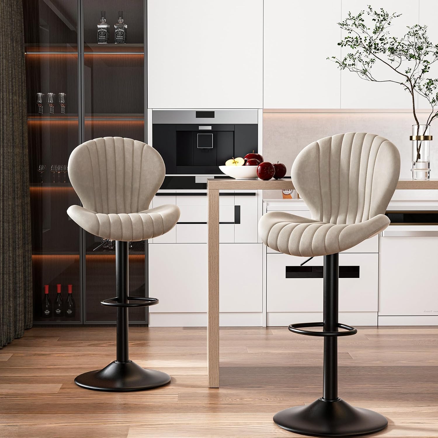Hawthyhome Bar Stools Set of 2 Backrest Kitchen Bar stools Beige