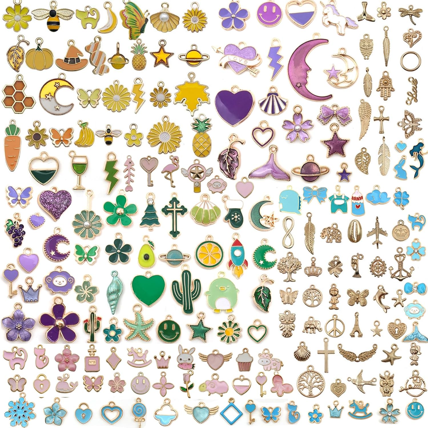 200PCS Charms for Jewelry Making, Small Accessories Ornaments Oil-drop Alloy Bracelets Necklaces Pendant Key RingS Pendants, Assorted Pendants Earring for Bracelet Necklace DIY Jewelry Making Craft