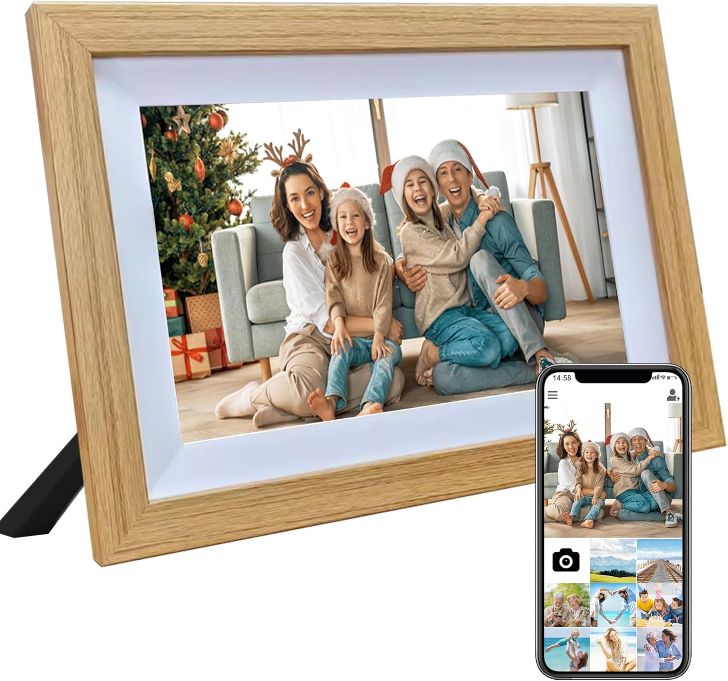 Veidoo 10.1 inch Smart Cloud Burlywood Digital Picture Frame, 1280x800 IPS Touch Screen, for Families, Digital Photo Frame Built in 32GB Memory, Share Moments via Frameo App(Burlywood)