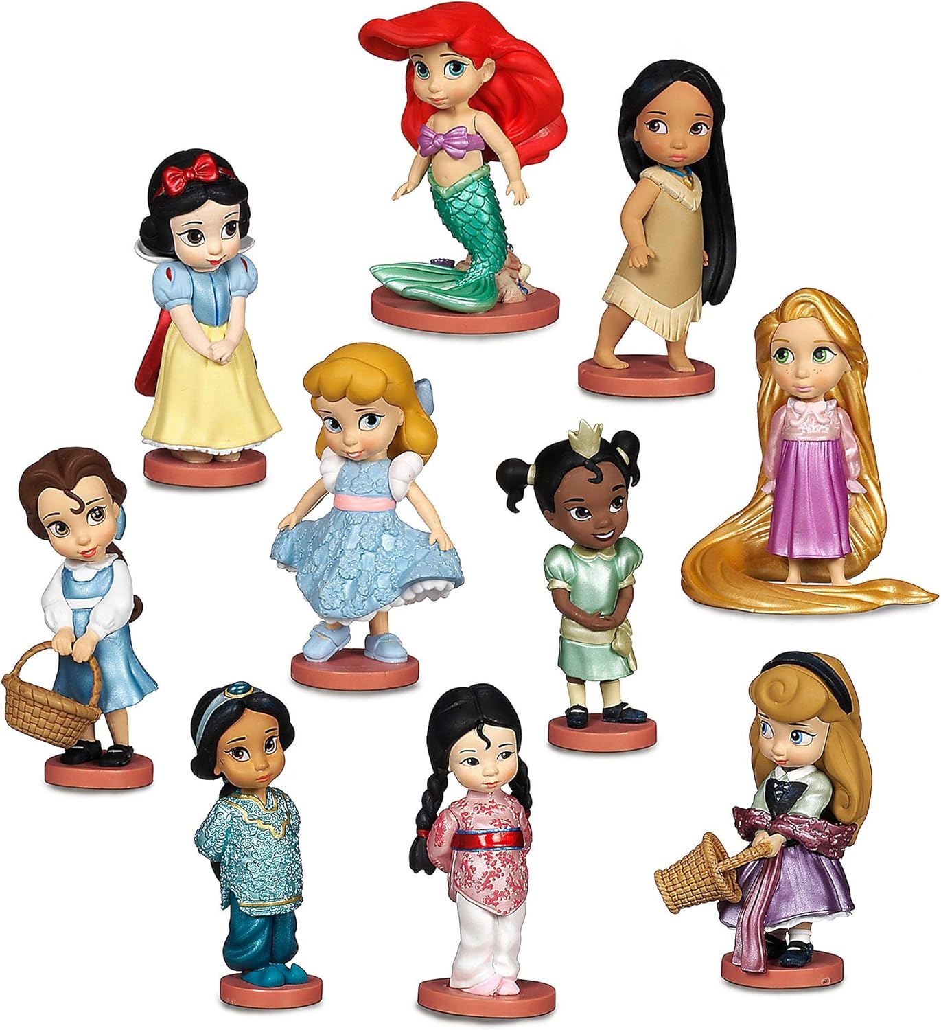 Disney Store Official Princess Figurine Playset, 10 Figures, Tiana, Belle, Princess Jasmine, Snow White, Cinderella, Aurora, Ariel, Rapunzel, Mulan & Pocahontas, For Ages 3+