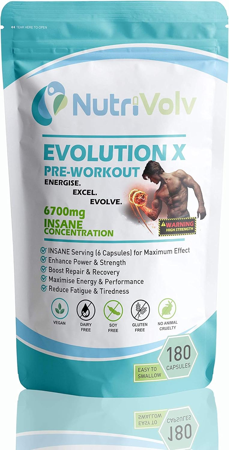 Evolution X Gym Pre Workout Supplement for Men 6700mg High Strength, Energy & Muscle Growth | 1 Month Supply |180 Capsules