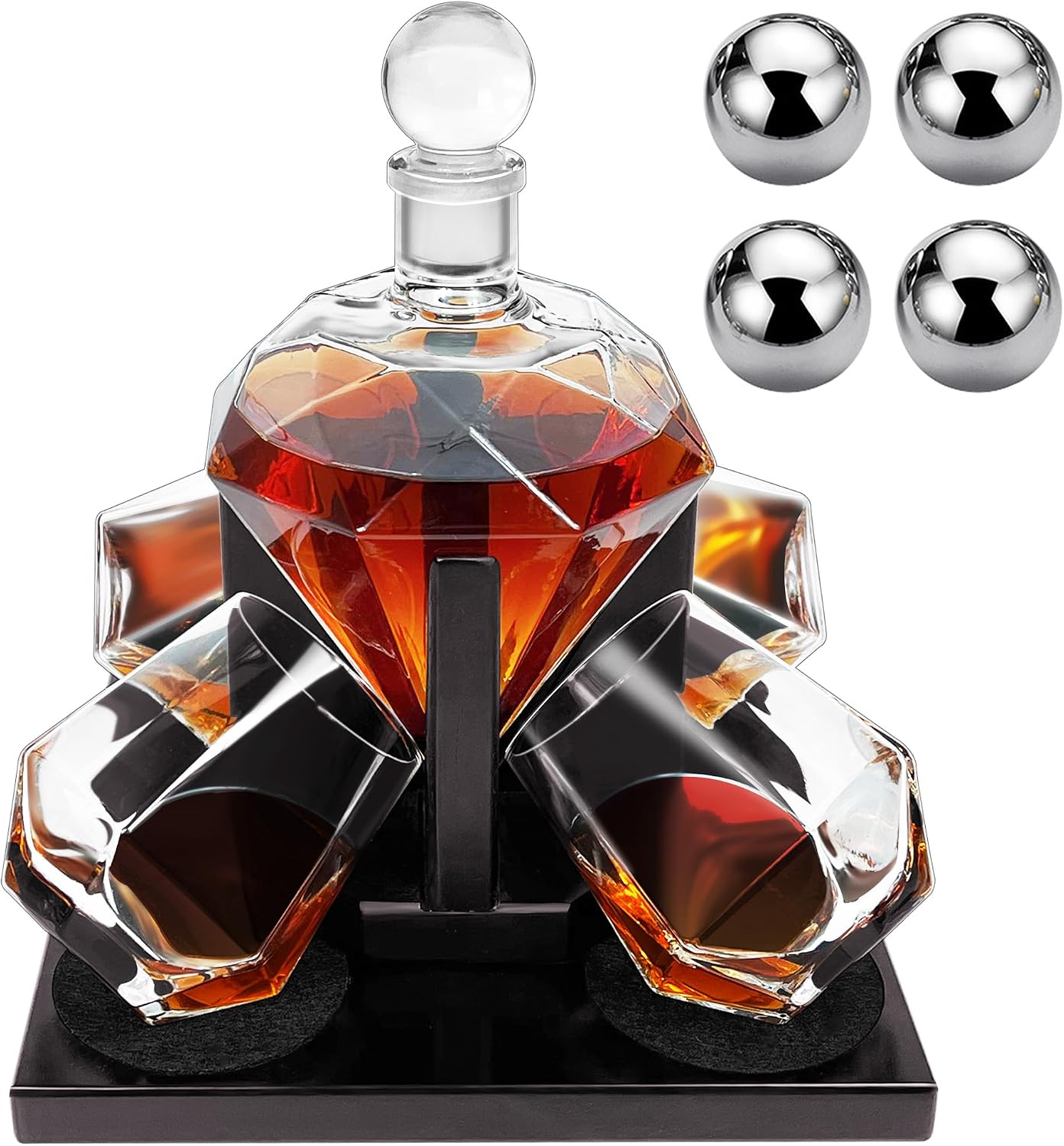 Diamond Whiskey Decanter Set, Diamond Decanter Set with 4 Glasses 4 Whiskey Stones, Decanter Whiskey Set Gifts for Men