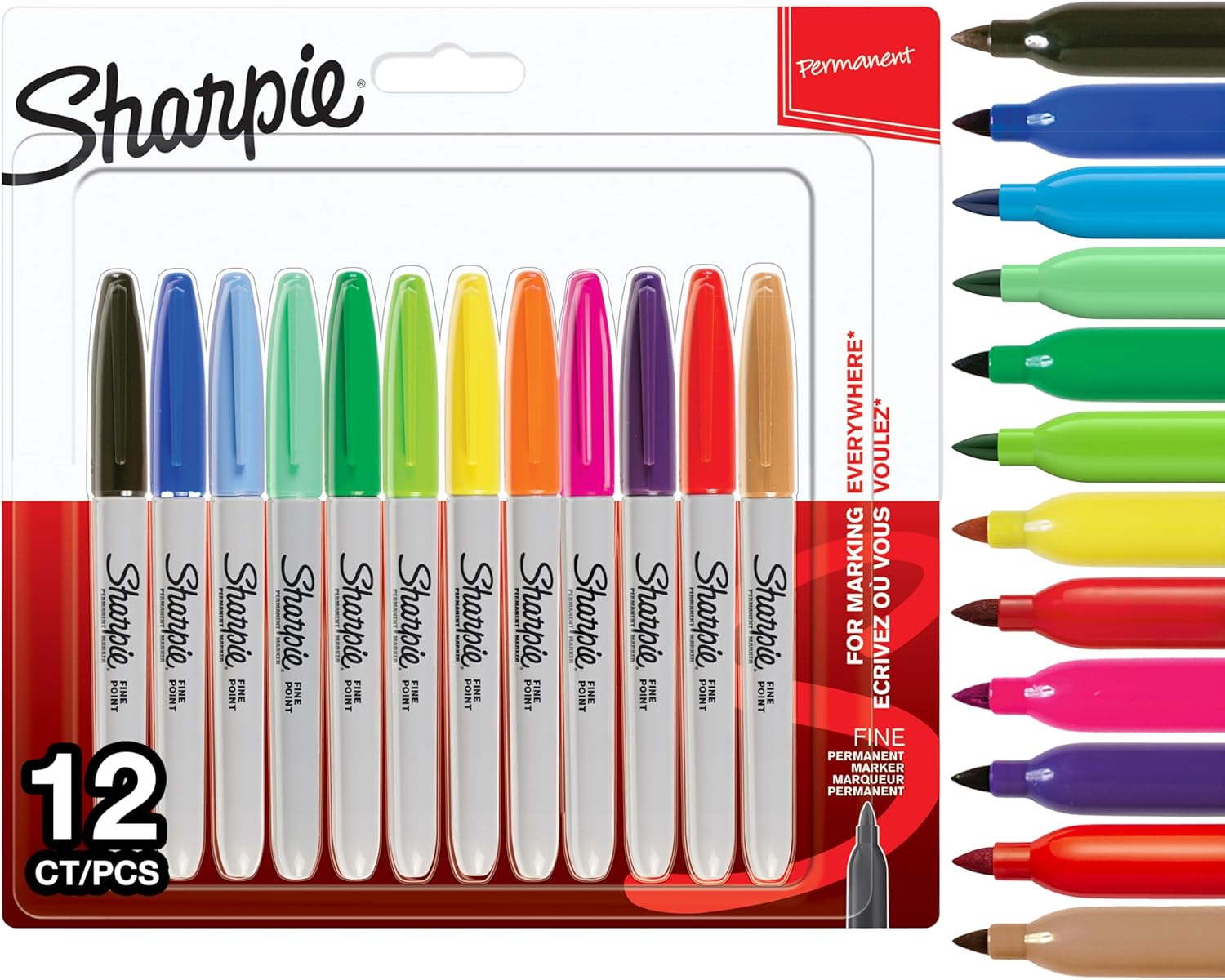 Sharpie Permanent Markers | Fine Point for Bold Details | Assorted Colours | 12 Marker Pens