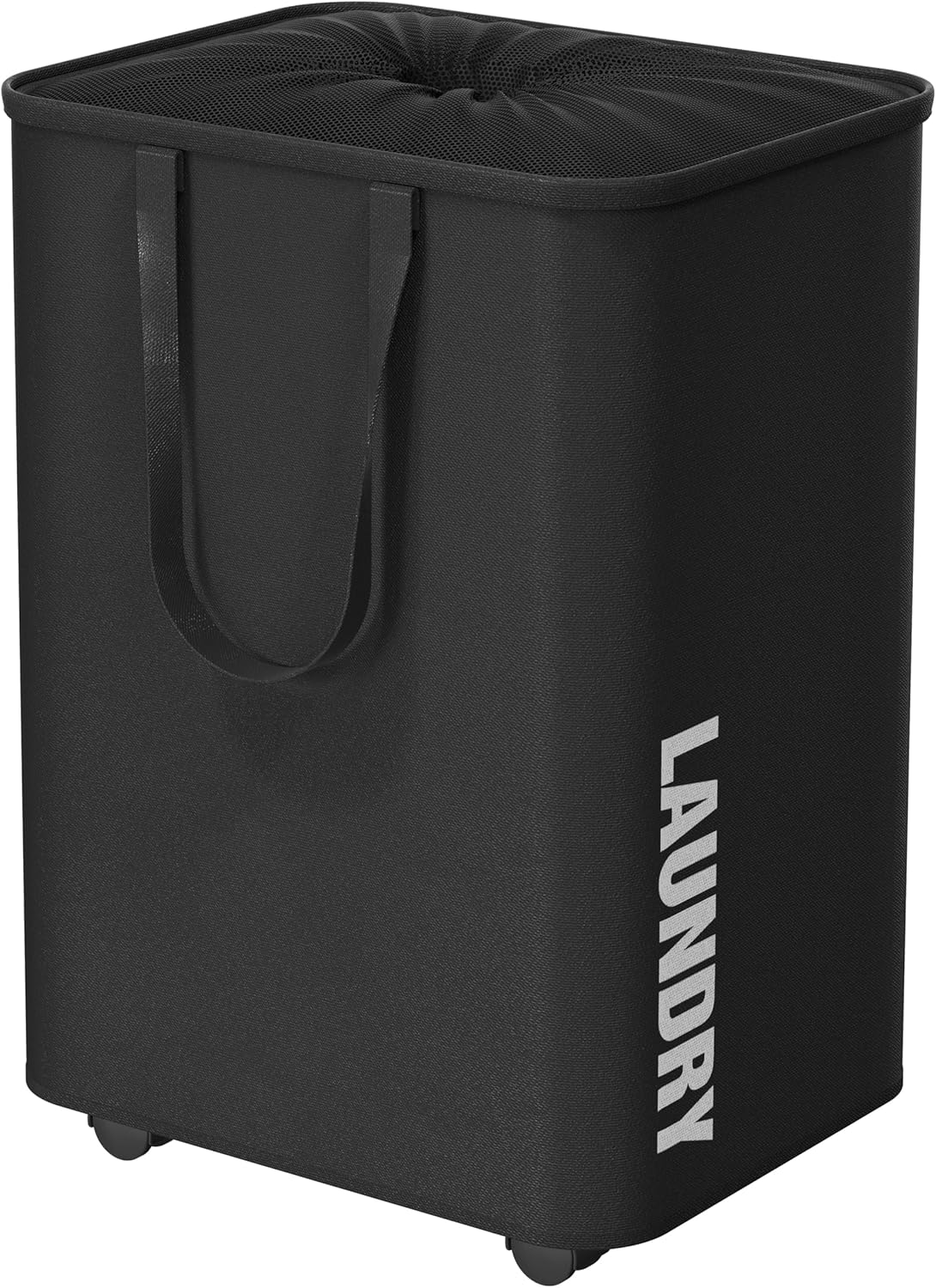 Simple Houseware Large 82L Laundry Basket with Wheels, Collapsible Fabric Hamper with Handles, Black