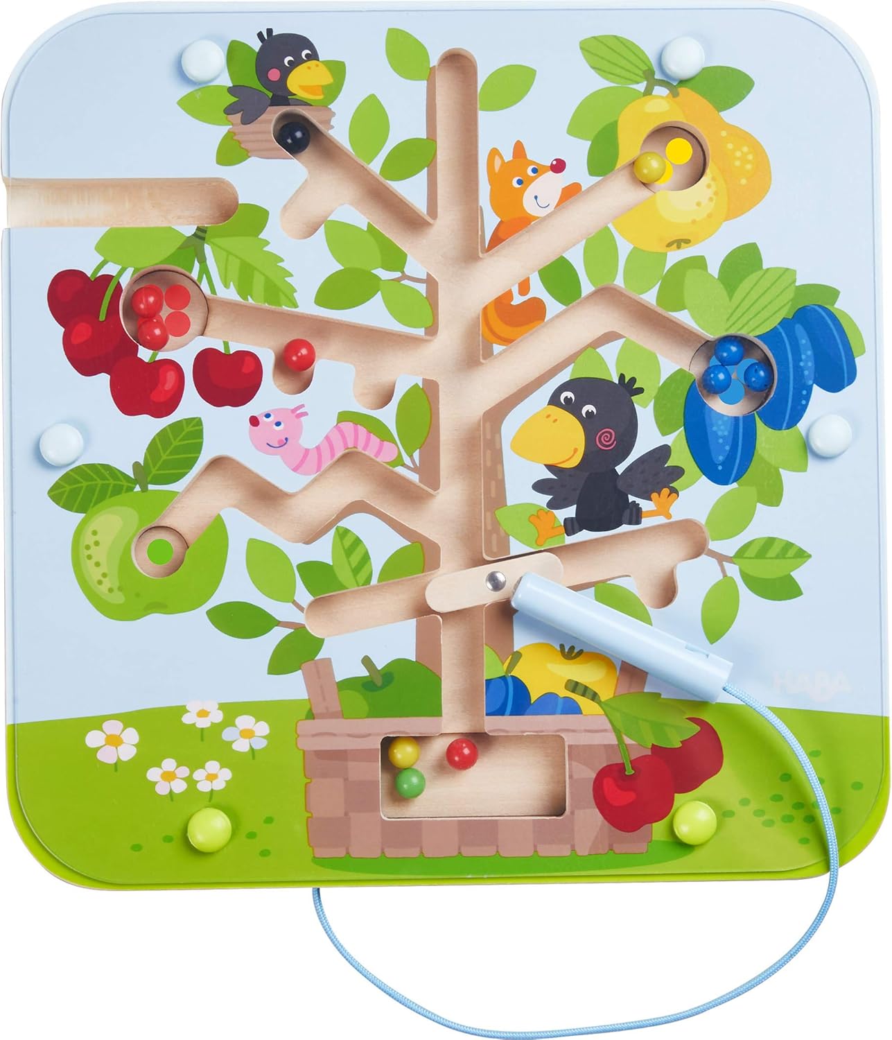 HABA Busy Board for Toddlers 2-4: Orchard Magnetic Maze Puzzle Game, Toddler Travel Toys, 2 Year Old Learning Toys & Montessori Toys
