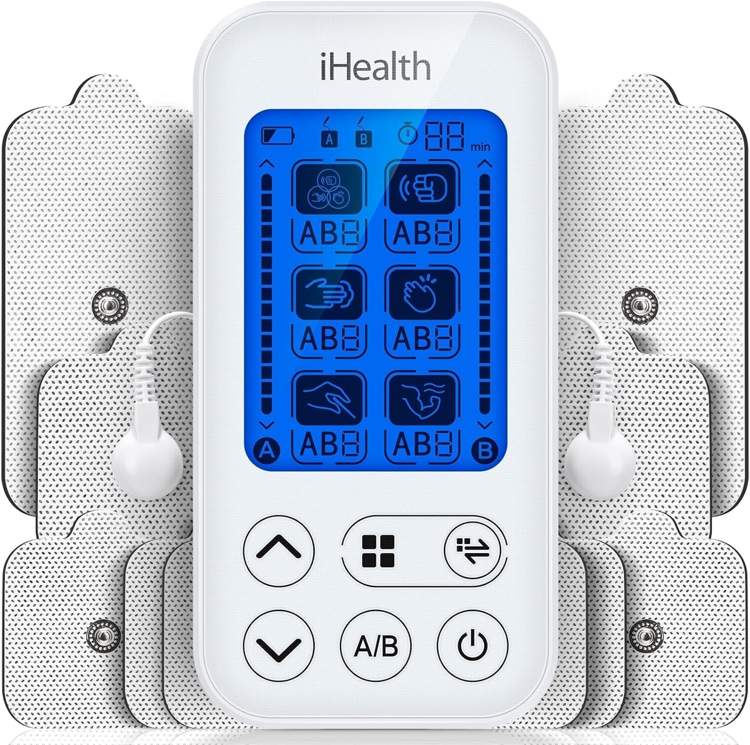 iHealth Dual-Channel TENS Unit Muscle Stimulator, Customizable Pain Relief for Back, Shoulder, Neck, Sciatica and More - 24 Treatments, 15 Intensities, 90-Hour Battery Life, Multi-Size Electrode Pads
