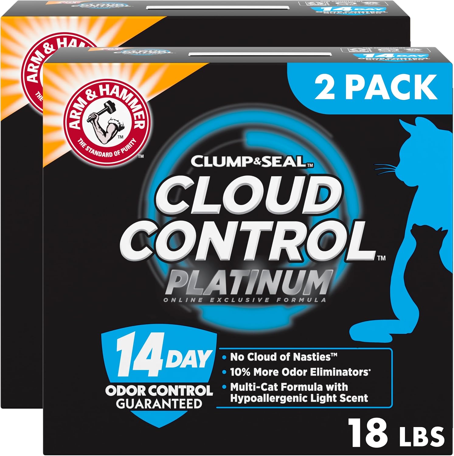 ARM & Hammer Cloud Control Platinum Cat Litter, Multi-Cat, 18 lbs | Clumping Litter, Hypoallergenic, Dust-Free, 14-Day Odor Control