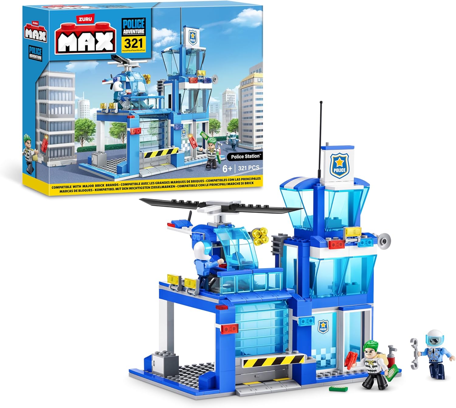 MAX Adventure Police Station Playset (318 pieces) Building Bricks Toys For Kids 5+ Create Vehicles and More Unbox Discover, Major Brand Compatible