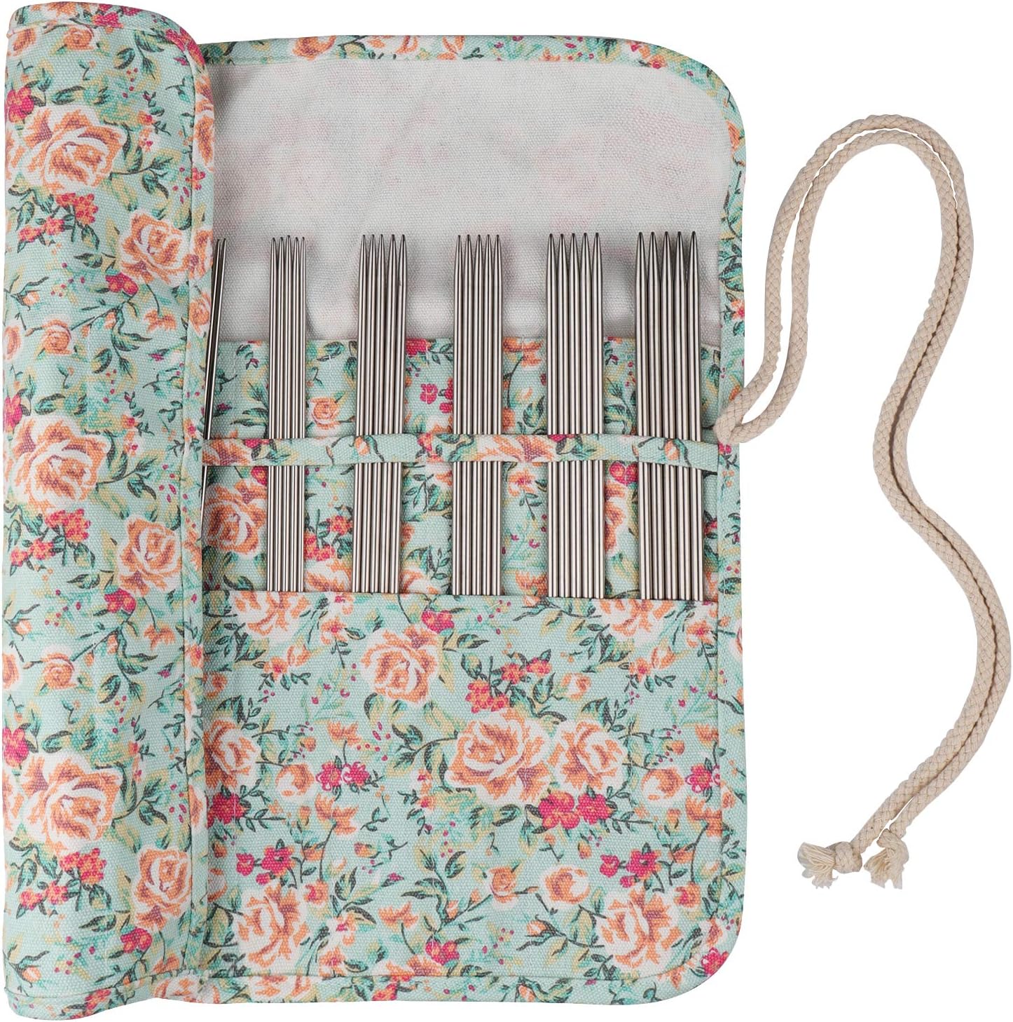 Coopay Double Pointed Knitting Needles Set, DPNs Knitting Needle Roll, Short Double Ended Metal Needles for Beginners, Lightweight Straight Needles for Small Circular Knitting Project, 20cm