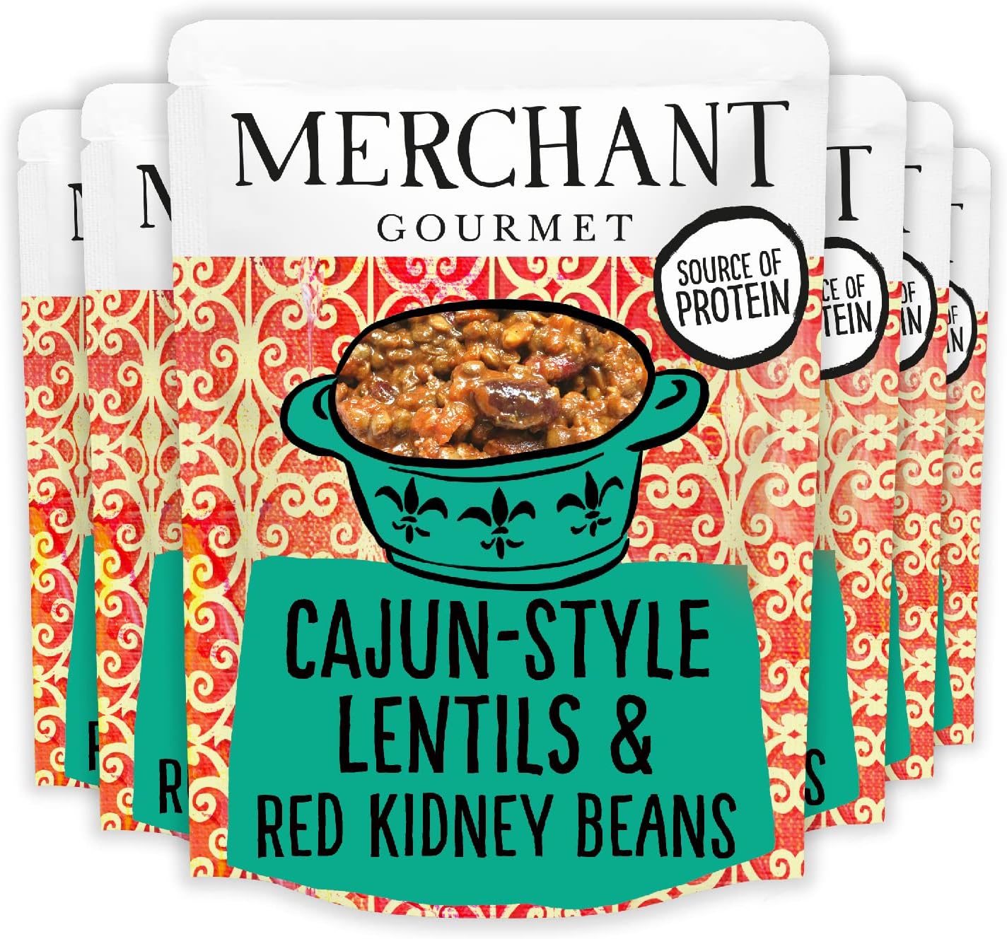 Merchant Gourmet Cooked Spicy Cajun Style Lentils & Red Kidney Beans - Source of Protein, High Fibre & Vegan - Pack of 6 x 250g Ready-to-eat Pouches