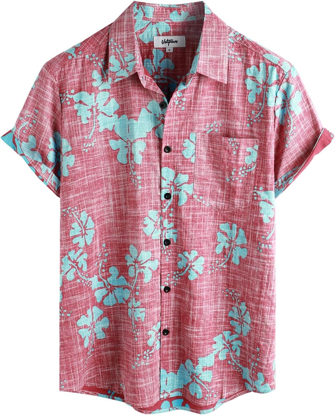 VATPAVE Mens Front Pocket Hawaiian Shirts Casual Floral Shirts Short Sleeve Button Down Beach Tropical Shirts