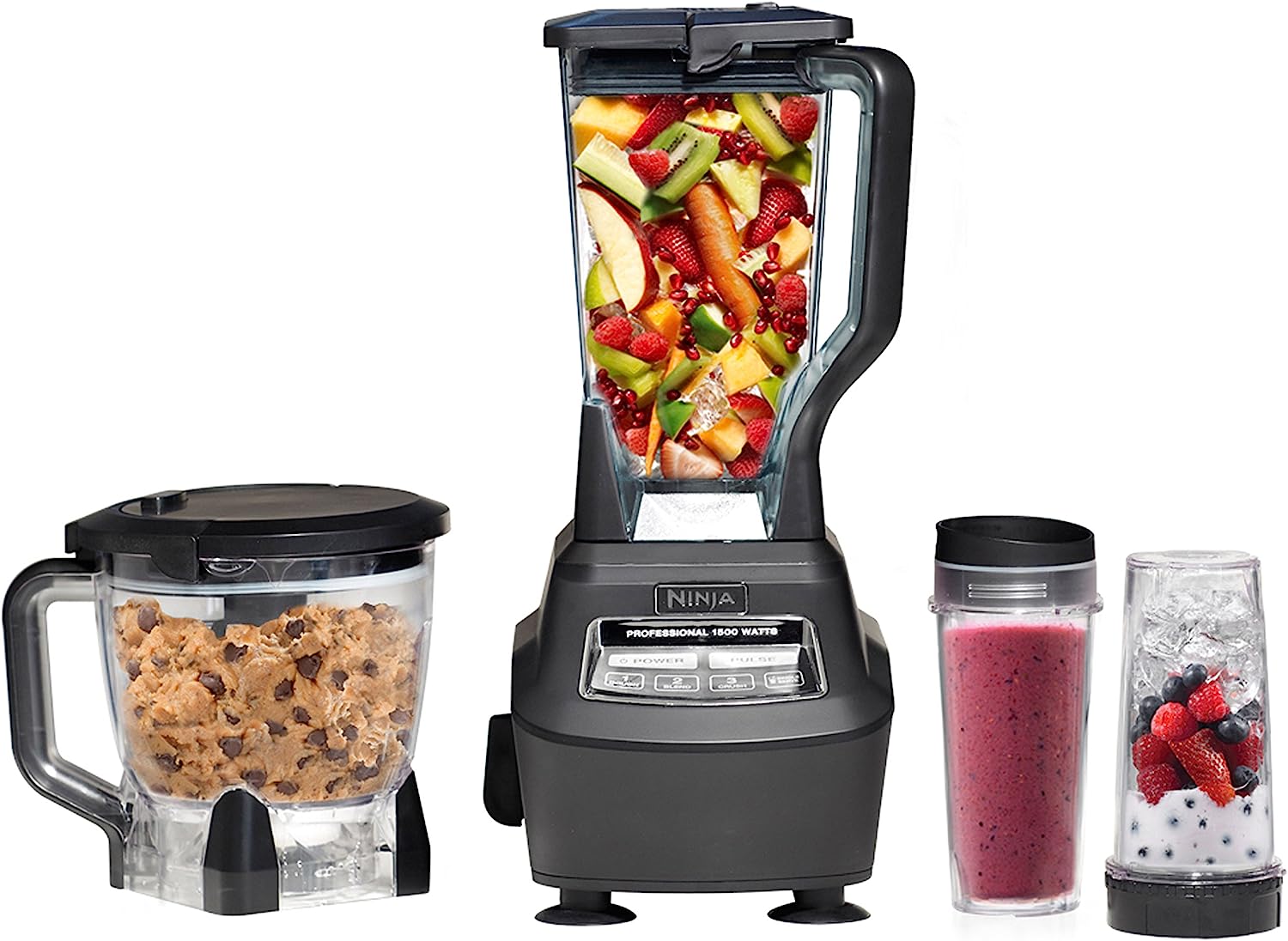 Ninja Blender, Mega Kitchen System, 1500W, 4 Functions for Smoothies, Processing, Dough, Drinks & More, with 72 Blender Pitcher, 64 Processor Bowl, 2 Nutri Cups + Lids, Black, BL770