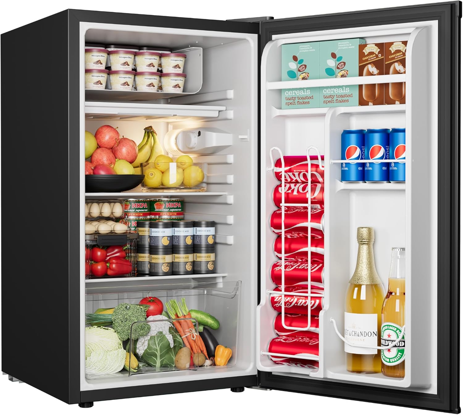 EUHOMY 3.1 Cu.Ft Mini Fridge with Freezer, Single Door Compact Refrigerator, Adjustable Thermostat, Refrigerator Energy Saving, Mini fridge for Bedroom, Dorm, Office, Black