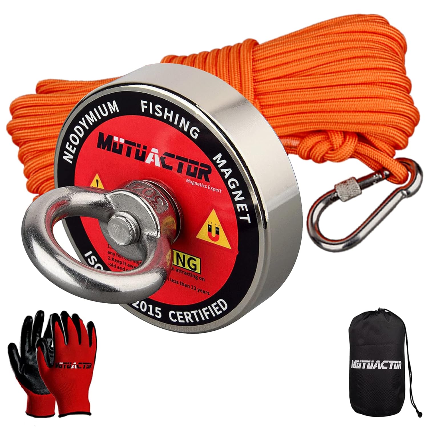 MUTUACTOR Magnet Fishing Kit 400lbs Pulling Force,Heavy Duty Neodymium N52 Magnet with 20m(64 Foot) Durable Rope,Permanent Gaint Rare Earth Magnets for Lifting Objects Hunting Lost Treasures