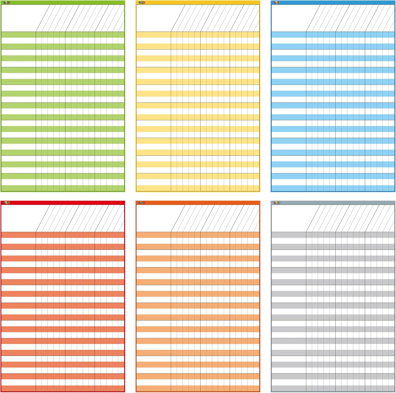 6 Pack Dry Erase Incentive Chart, 6 Multi-Color Tracking Chart for Chore/Responsibility/School Attendance/Homework Progress Tracking, 27 Rows X 15 Columns (11" x 17")