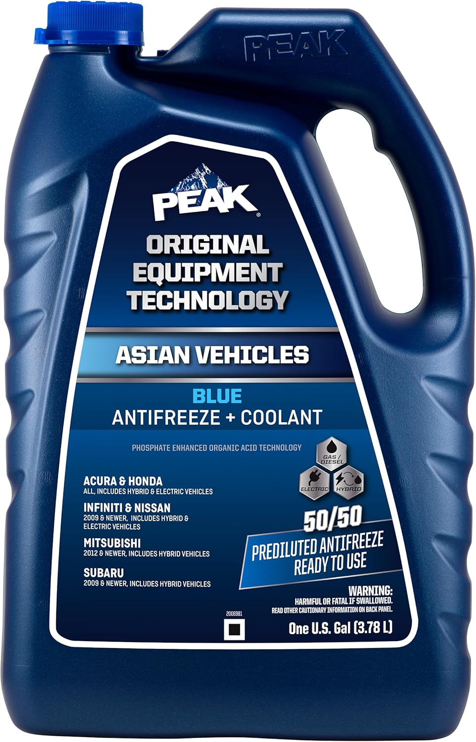 PEAK OET Extended Life Blue 50/50 Prediluted Antifreeze/Coolant for Asian Vehicles, 1 Gal.
