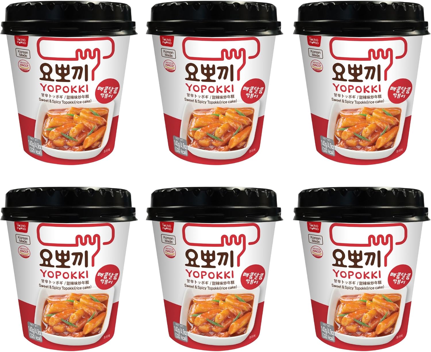 Yopokki Sweet & Spicy Instant Tteokbokki Topokki Korean Rice Cakes (140g x 6 Pack) Tteokbokki Cup - Instant Chewy Korean Snack