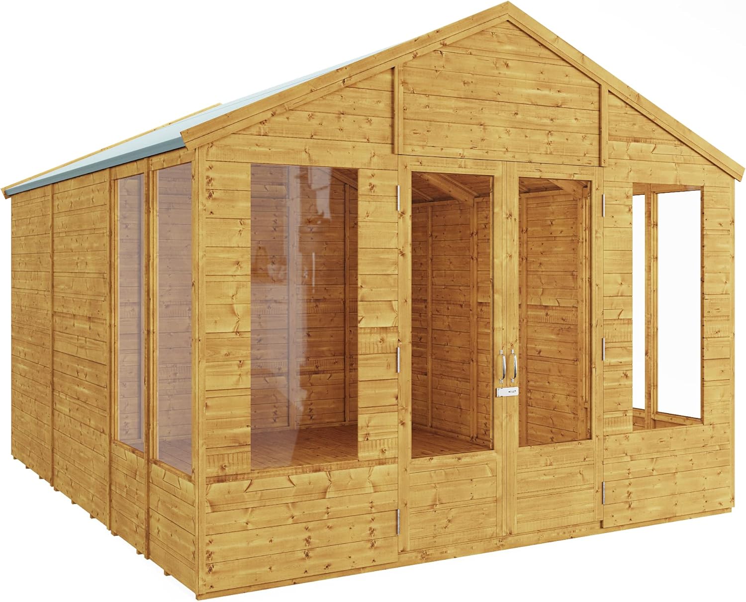 BillyOh Holly 12x10 Apex Summer House Shed, Log Cabin | Spray Treated - Garden Room with Wide Double Doors, Storage Shed, Tongue and Groove Construction | Versatile Tiny Home for Garden Office