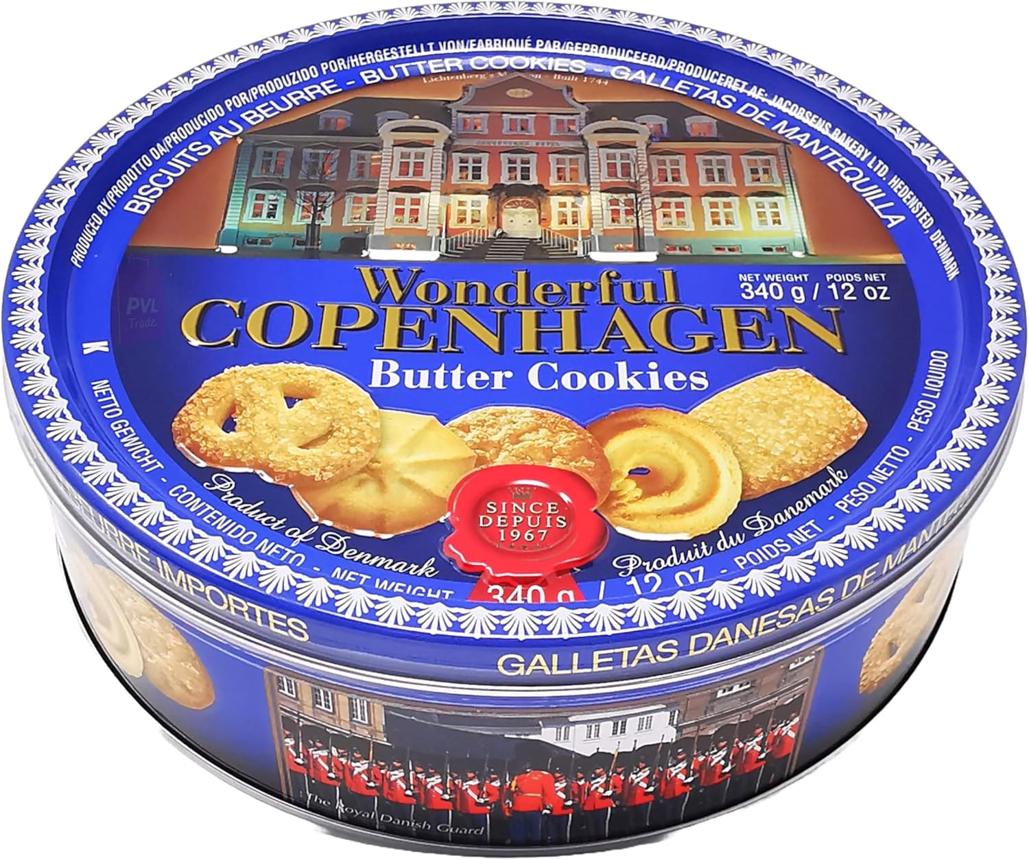 Danish Butter Cookies 340g (12 Ounce) with 32% Butter Content - in Wonderful Copenhagen Tin with Embossed Lid by Jacobsens of Denmark - Traditional Biscuit Tin Gift