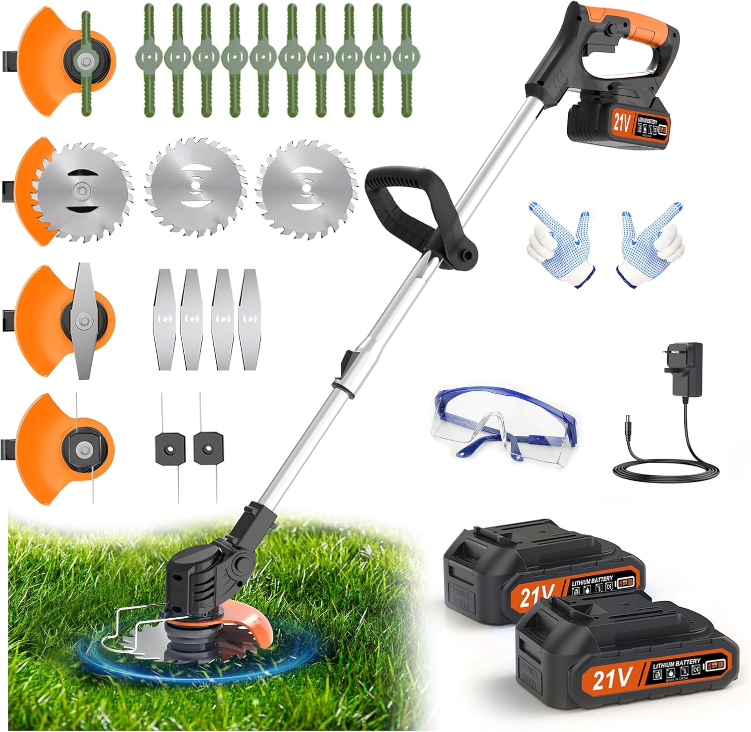 Metal Blade Cordless Strimmer 21v Grass Trimmers Easy to use, 3.2LBS weight Grass Trimmer For Lawns and Farmland, DIY Garden, Lawn Care (Black)