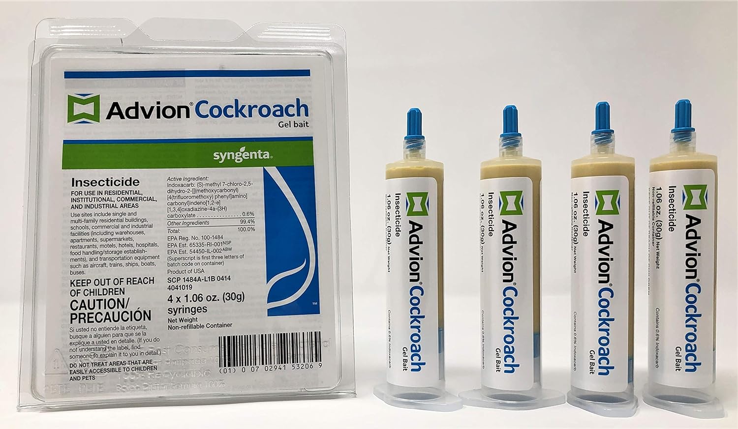 Advion Cockroach Gel Bait, 4 Tubes x 30-Grams, 1 Plunger and 2 Tips, German Roach Insect Pest Control, Indoor and Outdoor Use, Roach Killer Gel for American, German and Other Major Cockroach Species