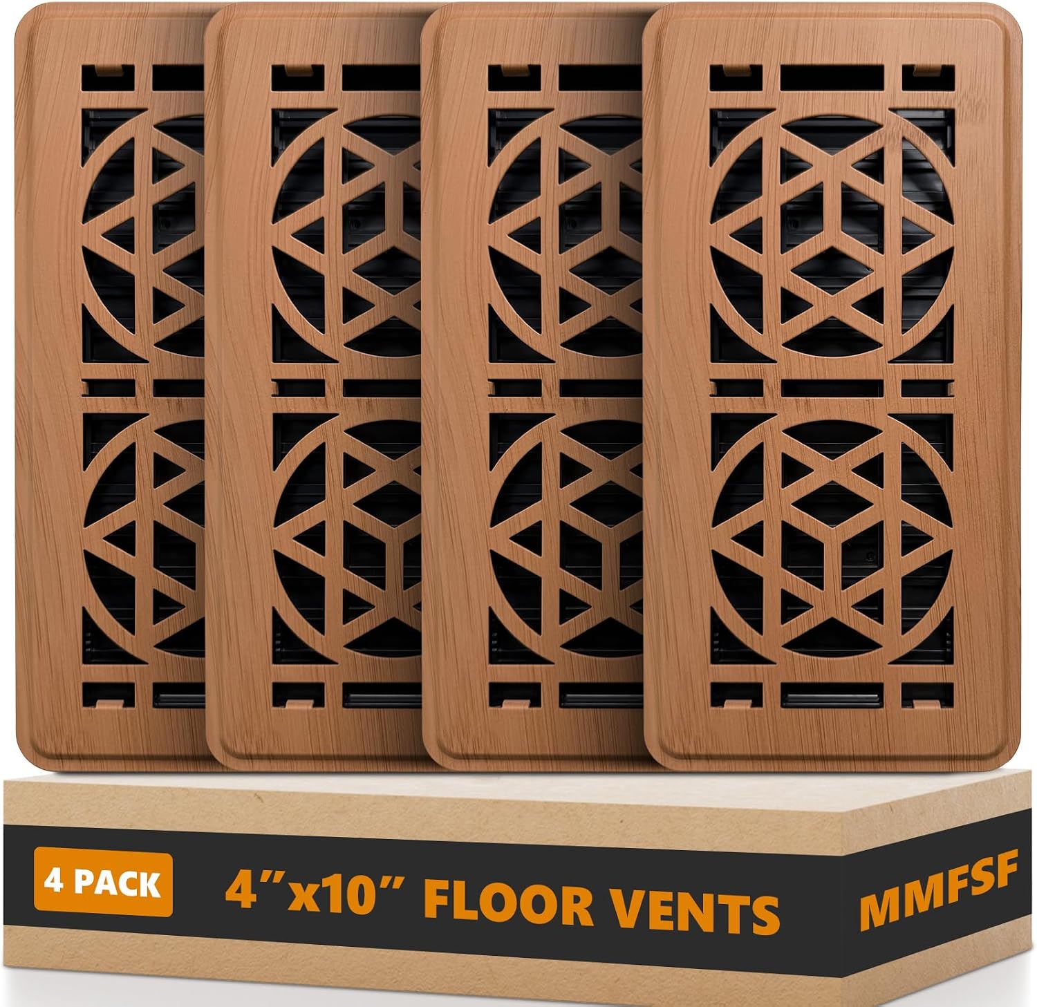 Floor Vent Covers 4 Pack, Floor Register 4x10, Heavy Duty Walkable Steel Vent Cover, Adjustable Metal Vent Covers for Home Floor Ceiling or Sidewall Vent, Rust-Proof Finish（Not Made of Wood Material）