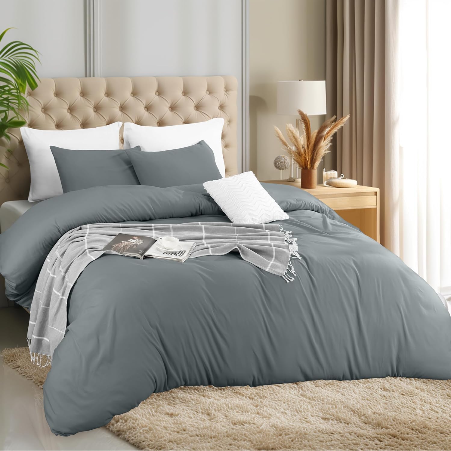 Utopia Bedding Duvet Cover Set with Pillowcases - 3 Pieces Bedding Duvet Cover with Zipper Closure - 1 Duvet Cover with 2 Pillowcases - Soft Brushed Microfiber (King, Grey)