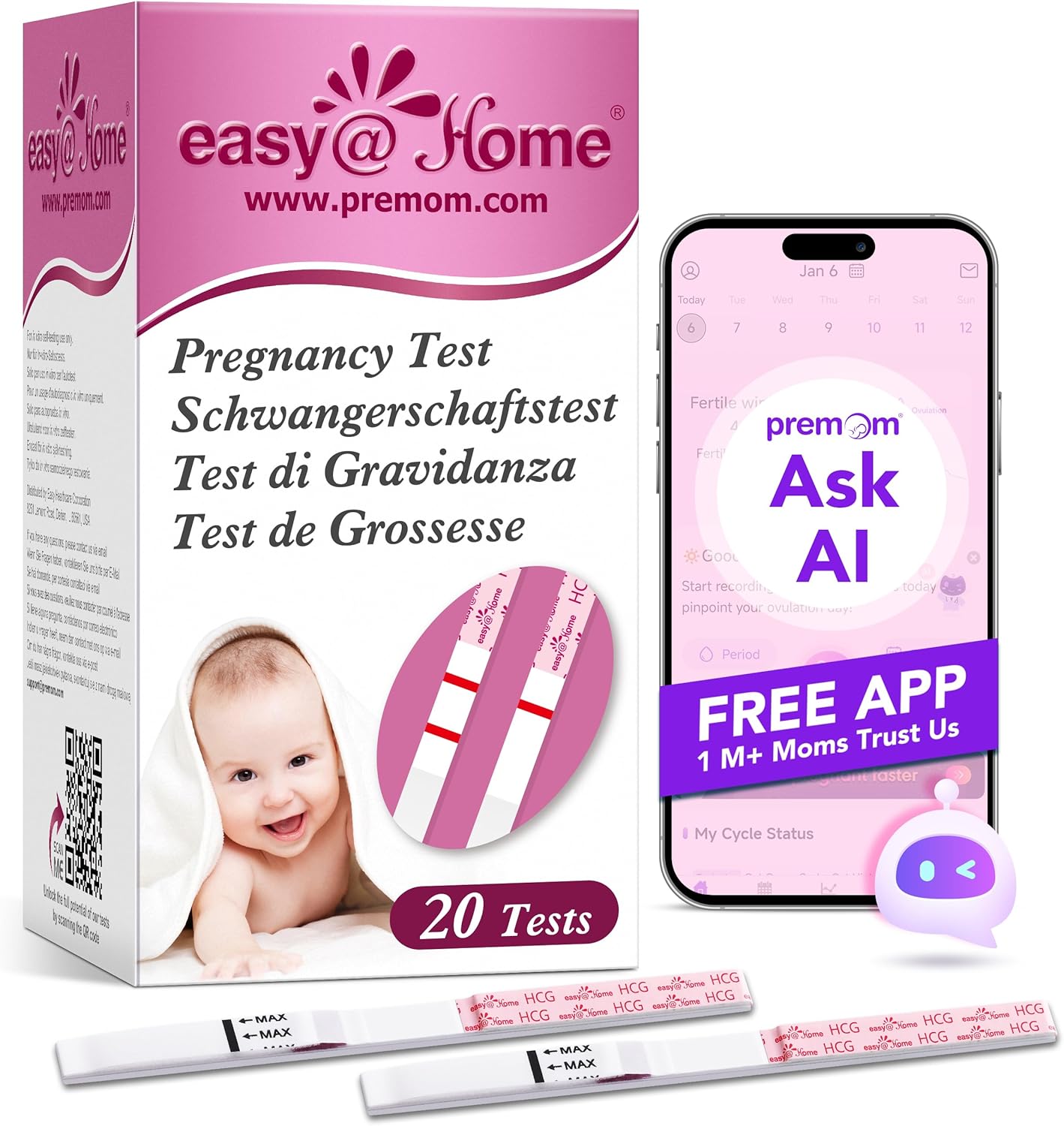 Easy@Home 20 Pregnancy Test Strips for Early Detection 10 MIU/ml-Width of 5mm
