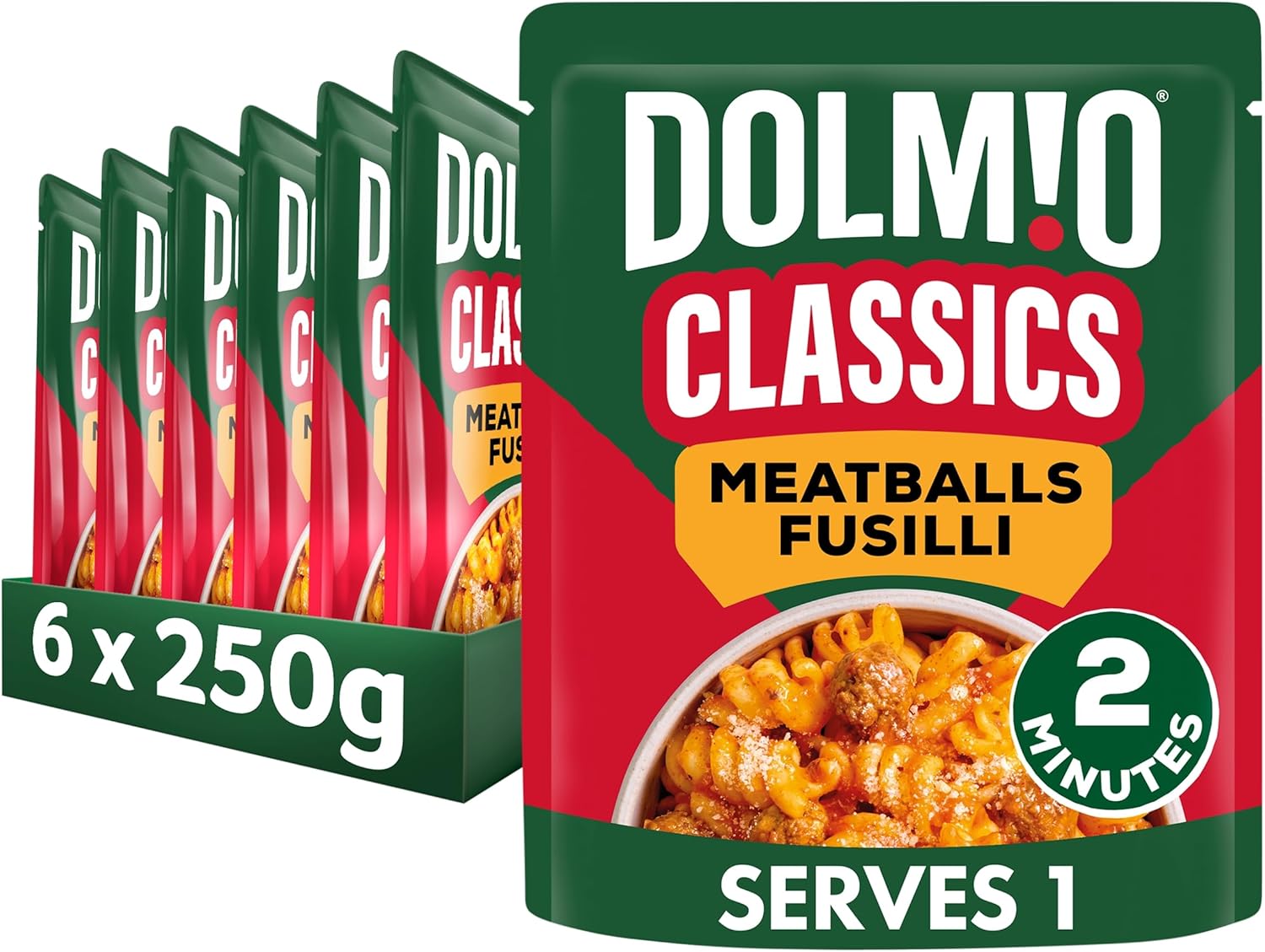 Dolmio Classics Meatballs Fusilli ready in 2 minutes Pasta Ready Meal serves 1 multipack 6x 250g