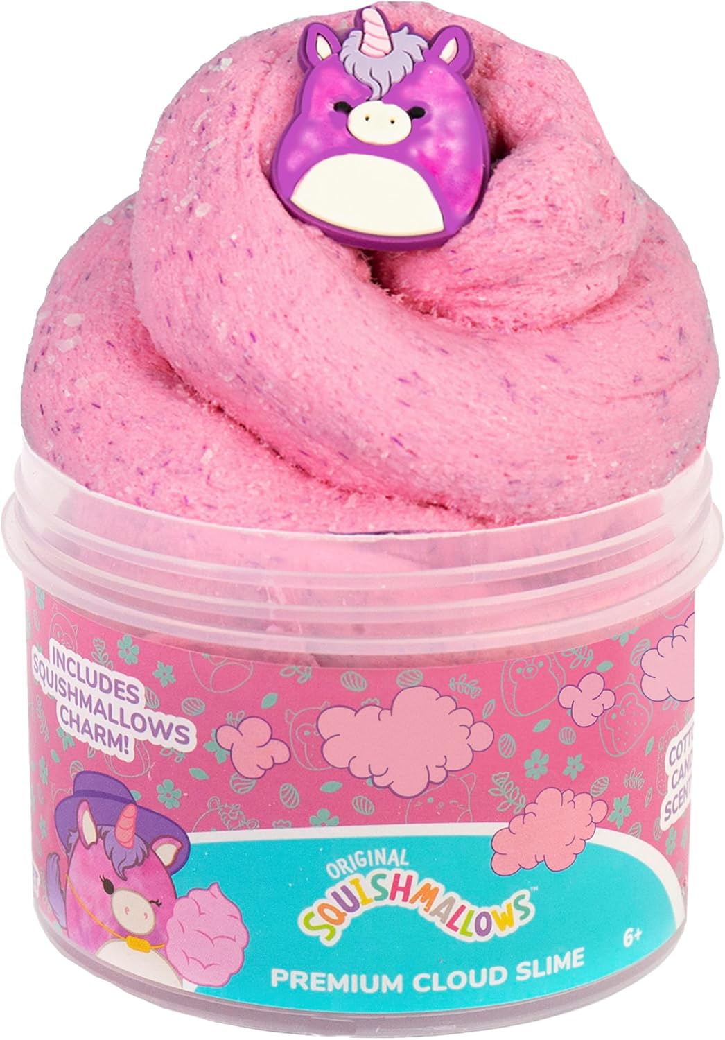 Original Squishmallows Lola The Unicorn Premium Scented Slime, Cotton Candy Scented, 8 oz. Fluffy with 2 Fun Add Ins, Pre-Made Slime for Kids, Great 6 Year Old Toys, Super Squishy Toy