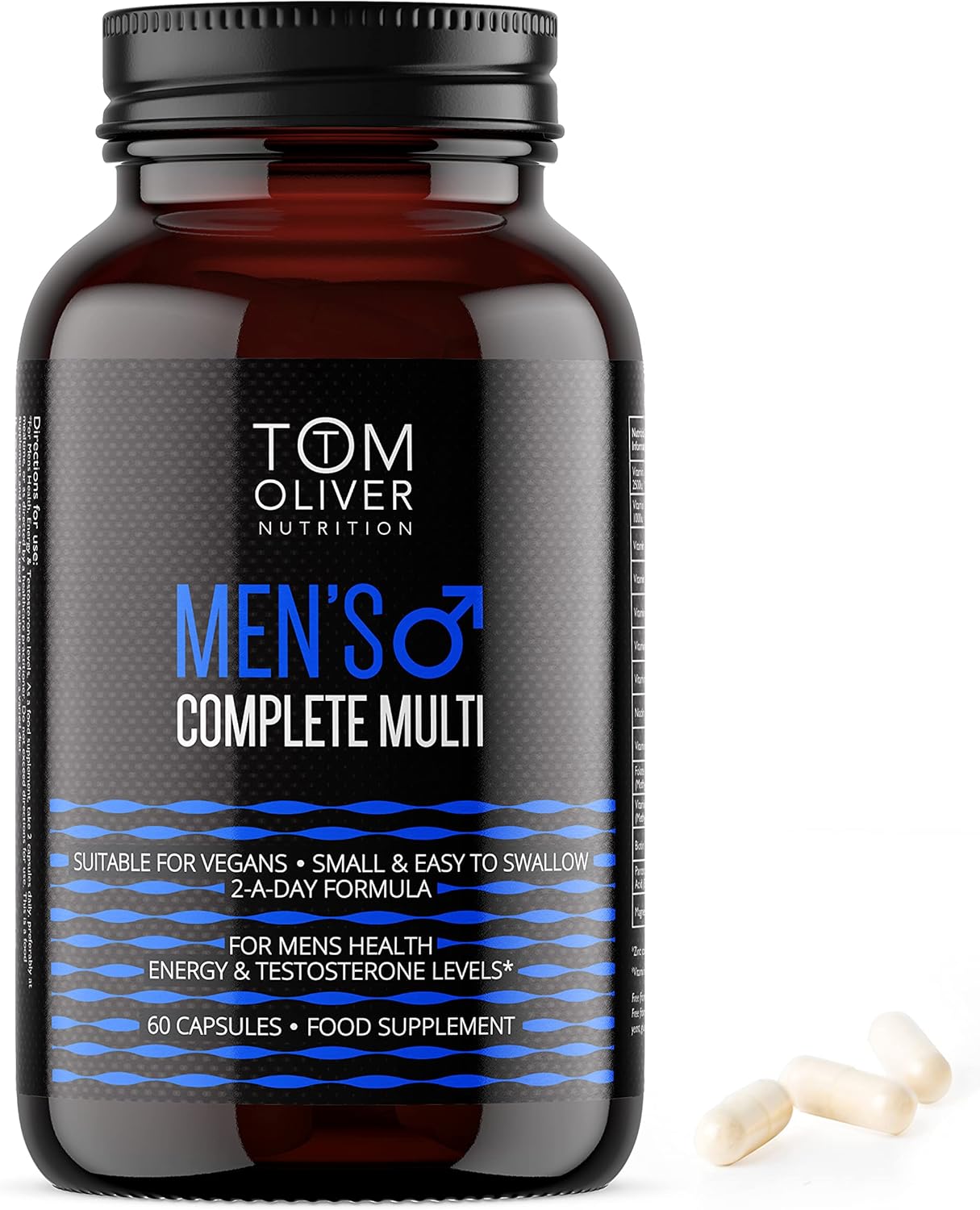Tom Oliver Nutrition Men's Complete Multivitamin with CoQ10, B Complex, Vitamin A, Vitamin D3 +K2, Zinc & Magnesium, 60 Count