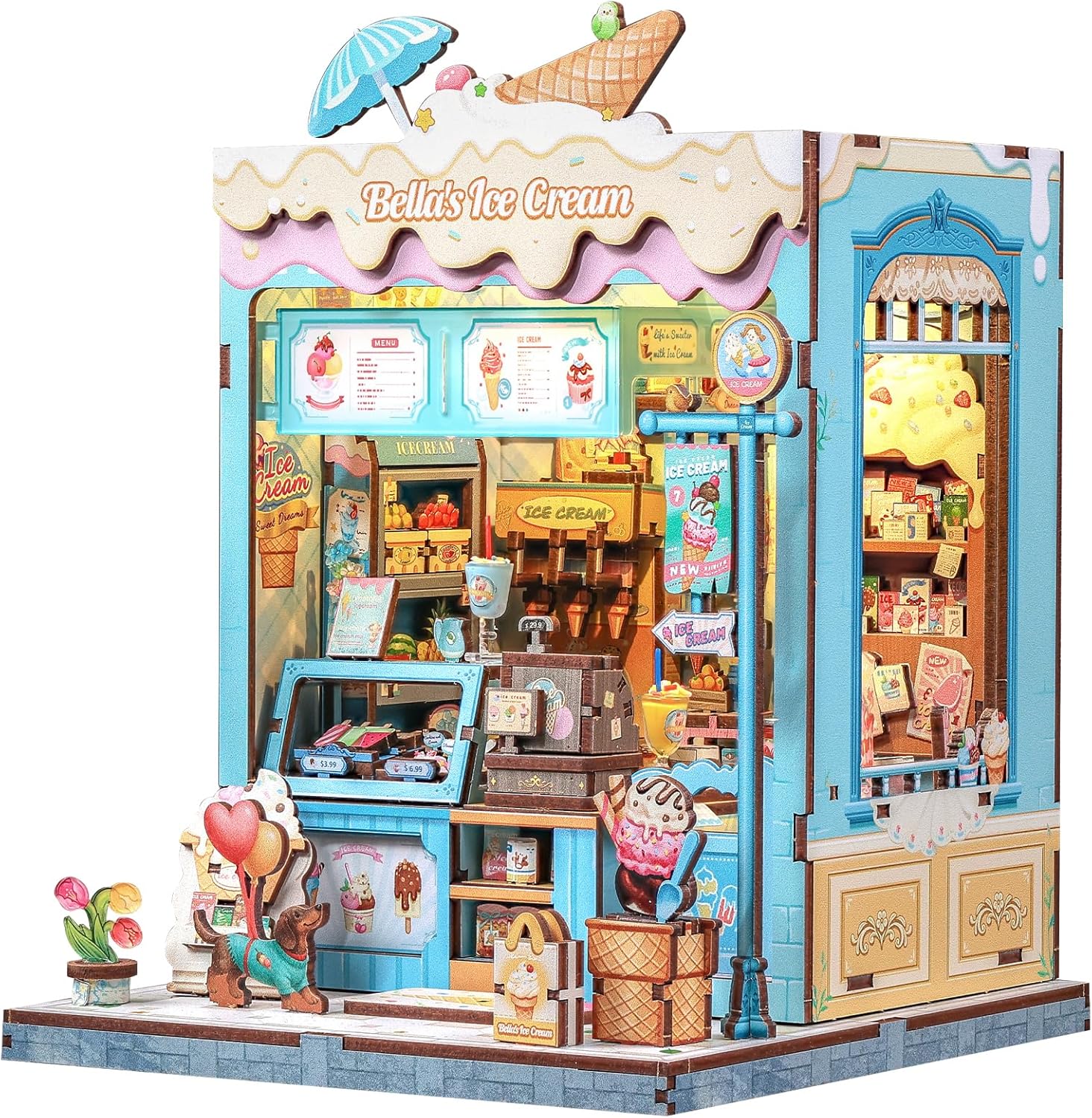 CUTEBEE Book Nook Kit - Wooden Miniature House Kit Ice Cream Theme Style - DIY Craft Set Mini House for Adults, Unique Gifts for Family and Friends (Bella's Ice Cream)
