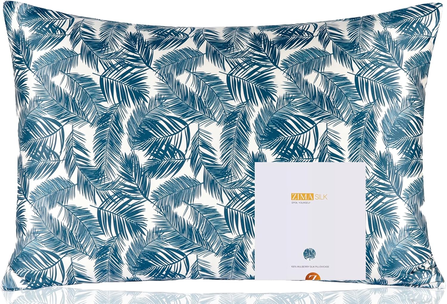 ZIMASILK 100% Pure Mulberry Silk Pillowcase for Hair and Skin Health,Both Sides 19 Momme Silk Floral Print,1pc (King 20''x36'',Blue Leaves)