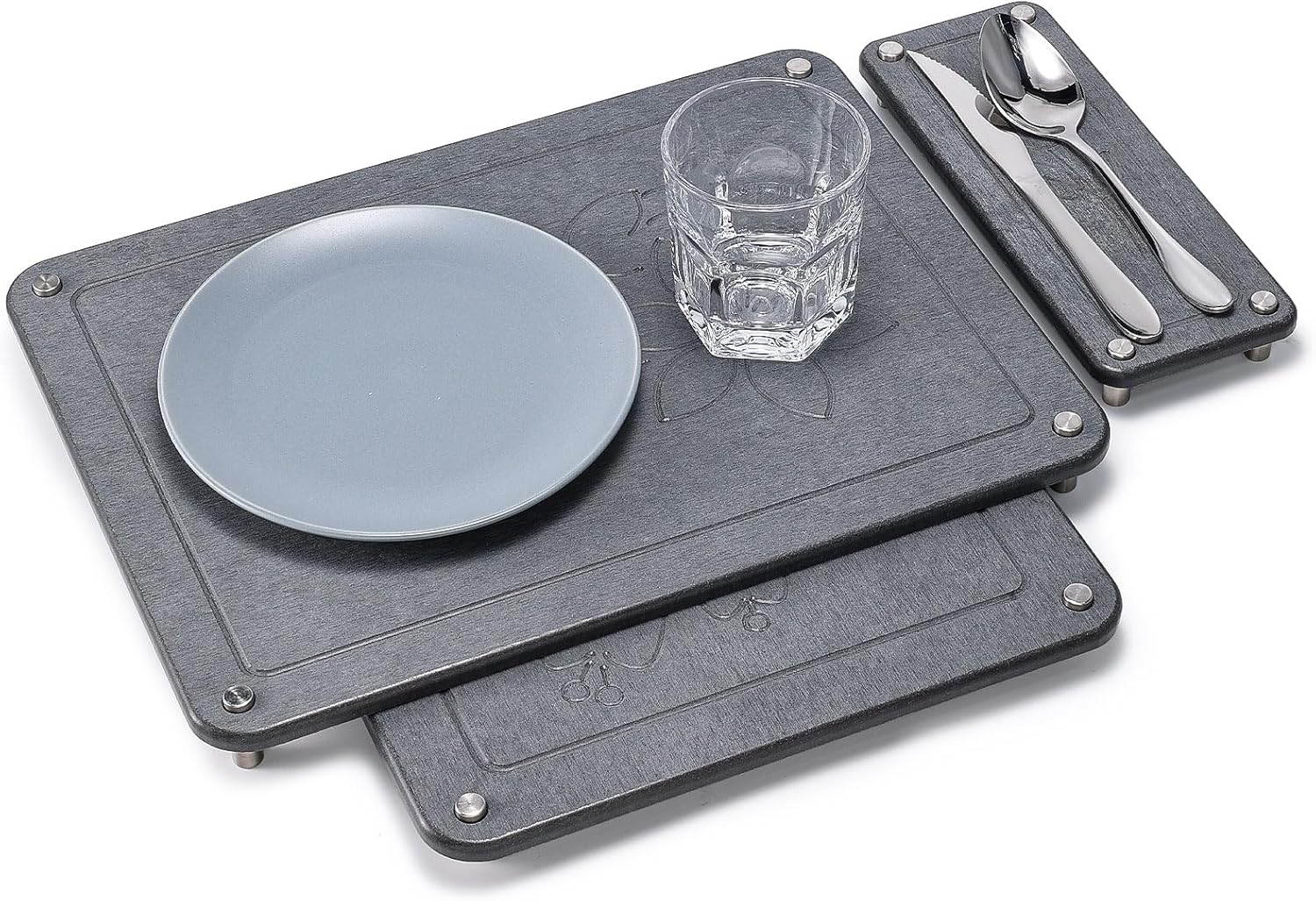 Lagute 3Pcs Nesting Stone Drying Mat For Kitchen Counter Quick-Drying, Water-Absorbent Diatomaceous Earth Mats with Non-Slip Feet, Heat Resistant, Ideal for Kitchen and Bathroom – Dark Gray