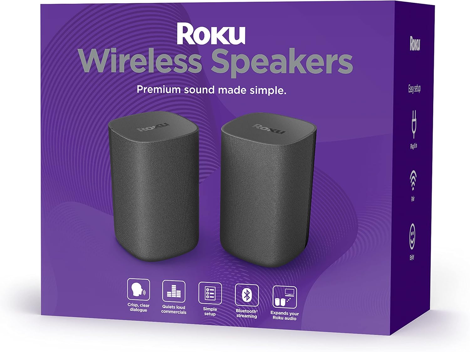 Roku Wireless Speakers (for Roku Streambars or Roku TV),Black 2 Count (Pack of 1)