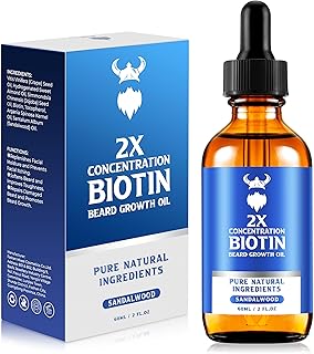 Beard Growth Oil - 2X Concentration Biotin Beard Oil for Men (2 oz) - Natural Mens Beard Oil with Argan Oil, Jojoba Oil and Vitamin, Beard Growth Softener, Moisturizer (Sandalwood)