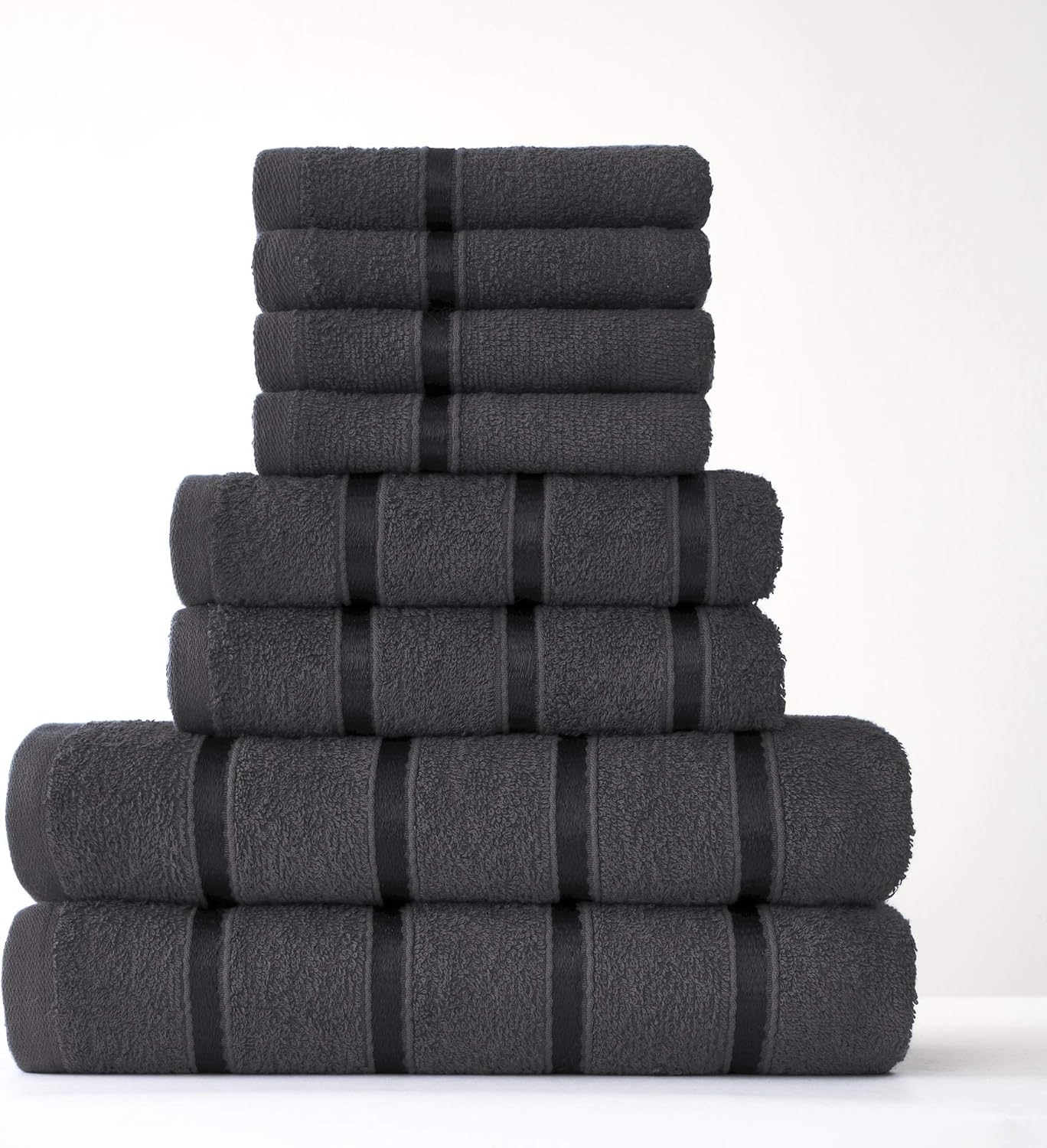 FAIRWAYUK 8-Piece Towels Bale Set for Bathroom, Ultra Soft Premium Quality Water Absorbent Towel Gift Sets, 100% Egyptian Cotton, 4x Face 2x Hand 2x Bath Towels, Dark-Grey
