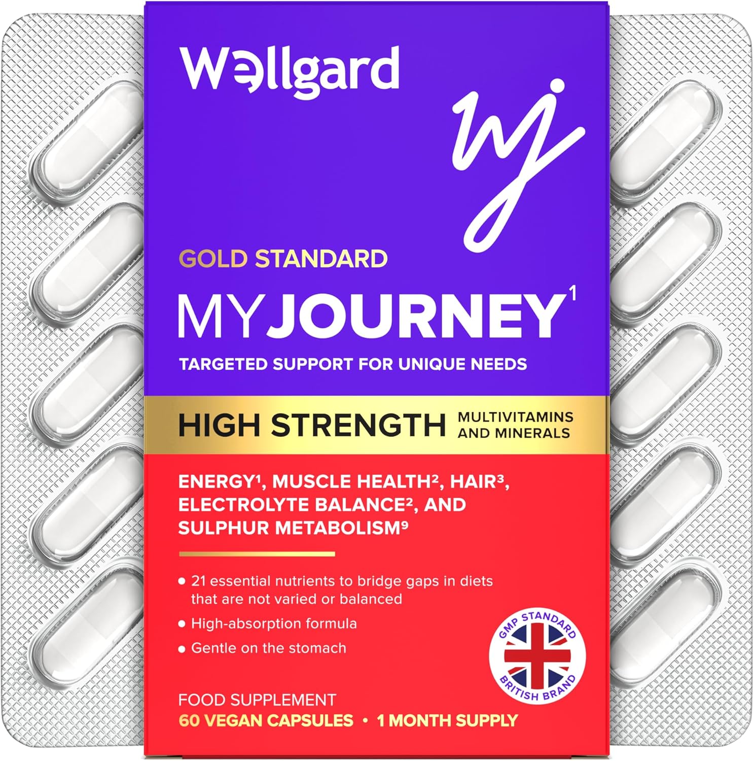 Wellgard My Journey – MJ Multivitamin for Energy, Muscles, Hair, Electrolyte Balance and Sulphur Metabolism, 60 Capsules