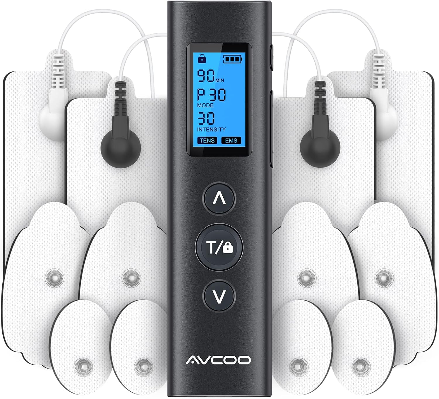 30 Modes TENS EMS Unit Compact Muscle Stimulator for Pain Relief, Rechargeable & Portable Dual Channel EMS Muscle Stimulator with 30 Intensity Levels and 12 Electrode Tens Unit Replacement Pads