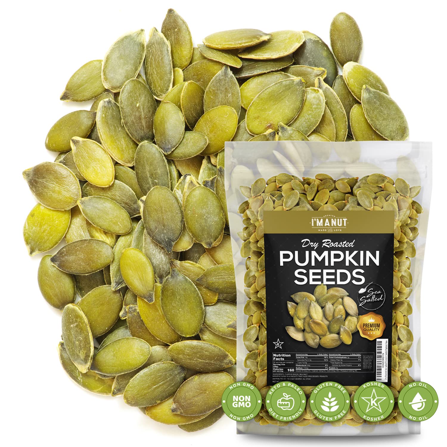 Oven Toasted Pumpkin Seeds with Sea Salt (Papitas) 32 oz (2 lb) Batch Tested Gluten & Peanut Free | No Oils | No PPO | Non GMO | Vegan and Keto Friendly | Premium Quality