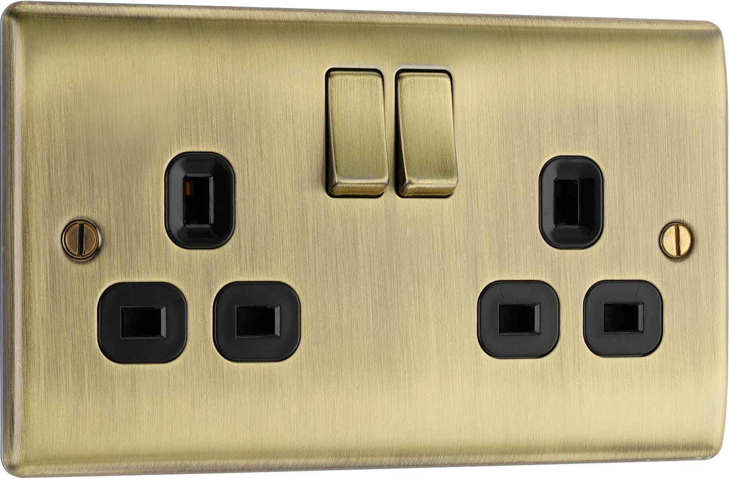 BG Electrical Double Switched Power Plug Wall Socket, Nexus Metal, Antique Brass, 13A, NAB22B