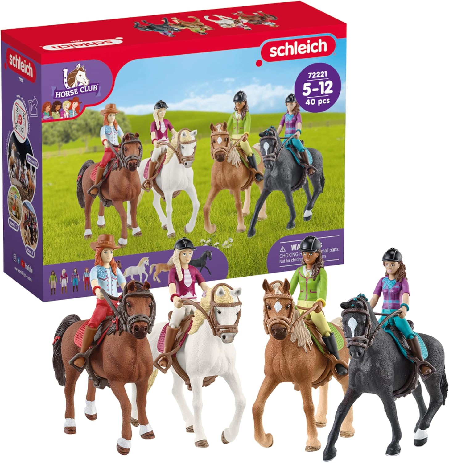 Schleich Horse Club - Complete 40PC Horse Club Rider Playset - Hannah, Sofia, Lisa and Sarah Poseable Rider Figures with Horses and Riding Accessories - Equestrian Toy Set for Kids Ages 5+ | 72221